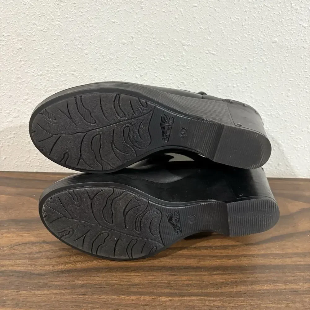 Dansko Franka Womens Sz 41‎ US 10.5 11 Strappy Wedge Clog Black Leather Bootie